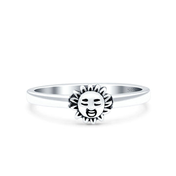 Sun Smiley Face Ring Oxidized Band Solid 925 Sterling Silver Thumb Ring (6mm)